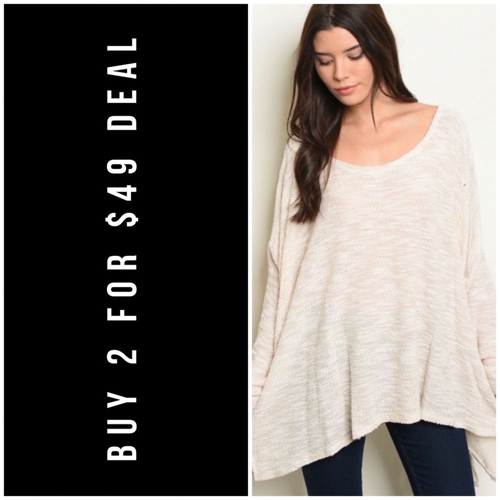 ❄️OATMEAL OVERSIZED BOHO SLUB KNIT SWEATER - Picture 1 of 7
